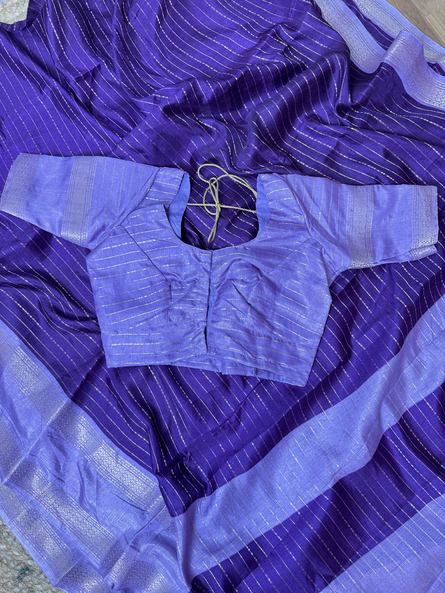 Violet Semi Mysore Silk Saree With Stitched Blouse