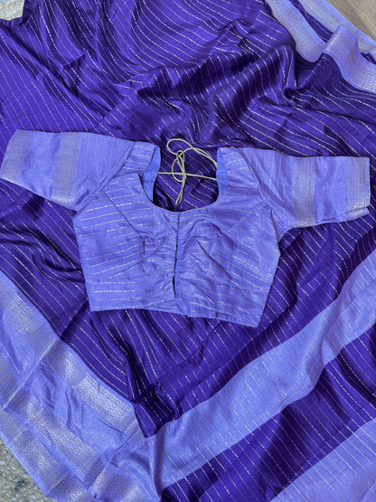Violet Semi Mysore Silk Saree With Stitched Blouse