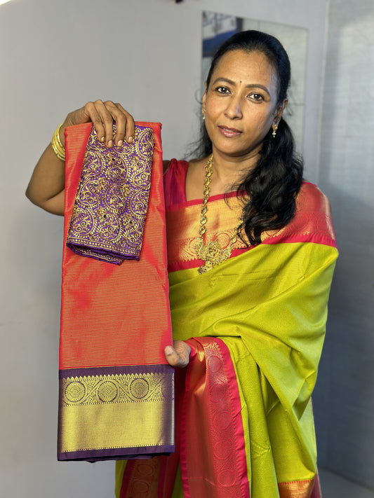 Scarlet Red Premium Semi Silk Saree with Work Blouse Combo