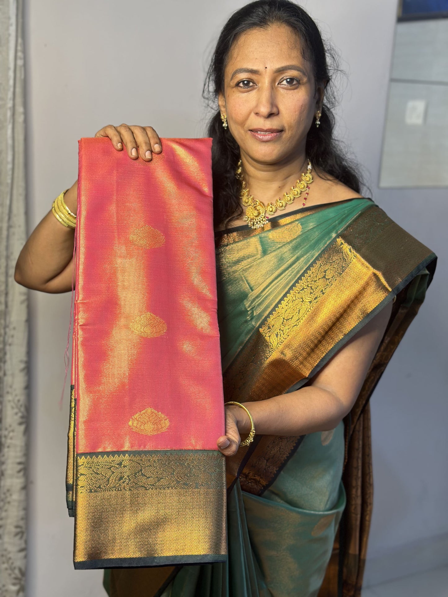 Tomato Pink Premium Semi Silk Saree with Work Blouse Combo