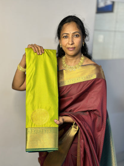 Neon Green Premium Semi Silk Saree with Work Blouse Combo