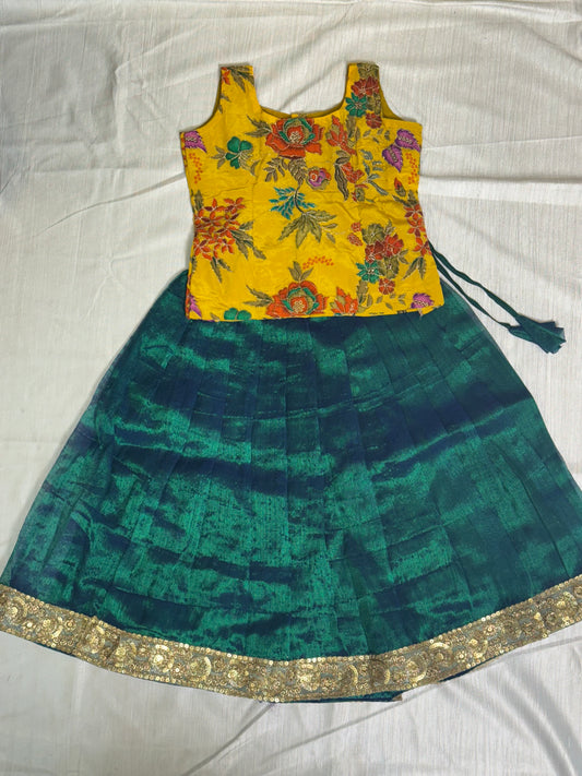Yellow & Peacock Green Baby Dress
