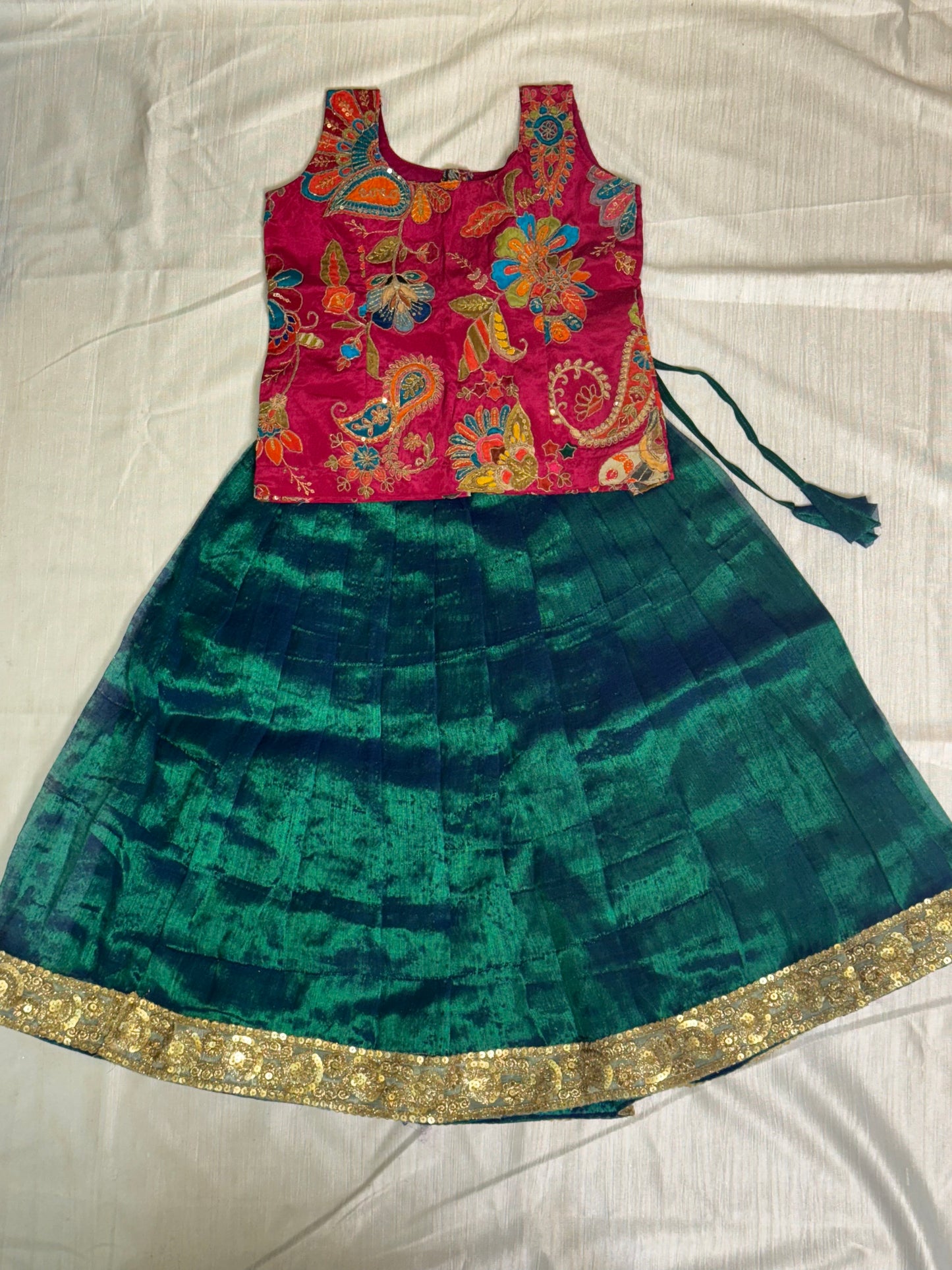 Pink & Peacock Green Baby Dress