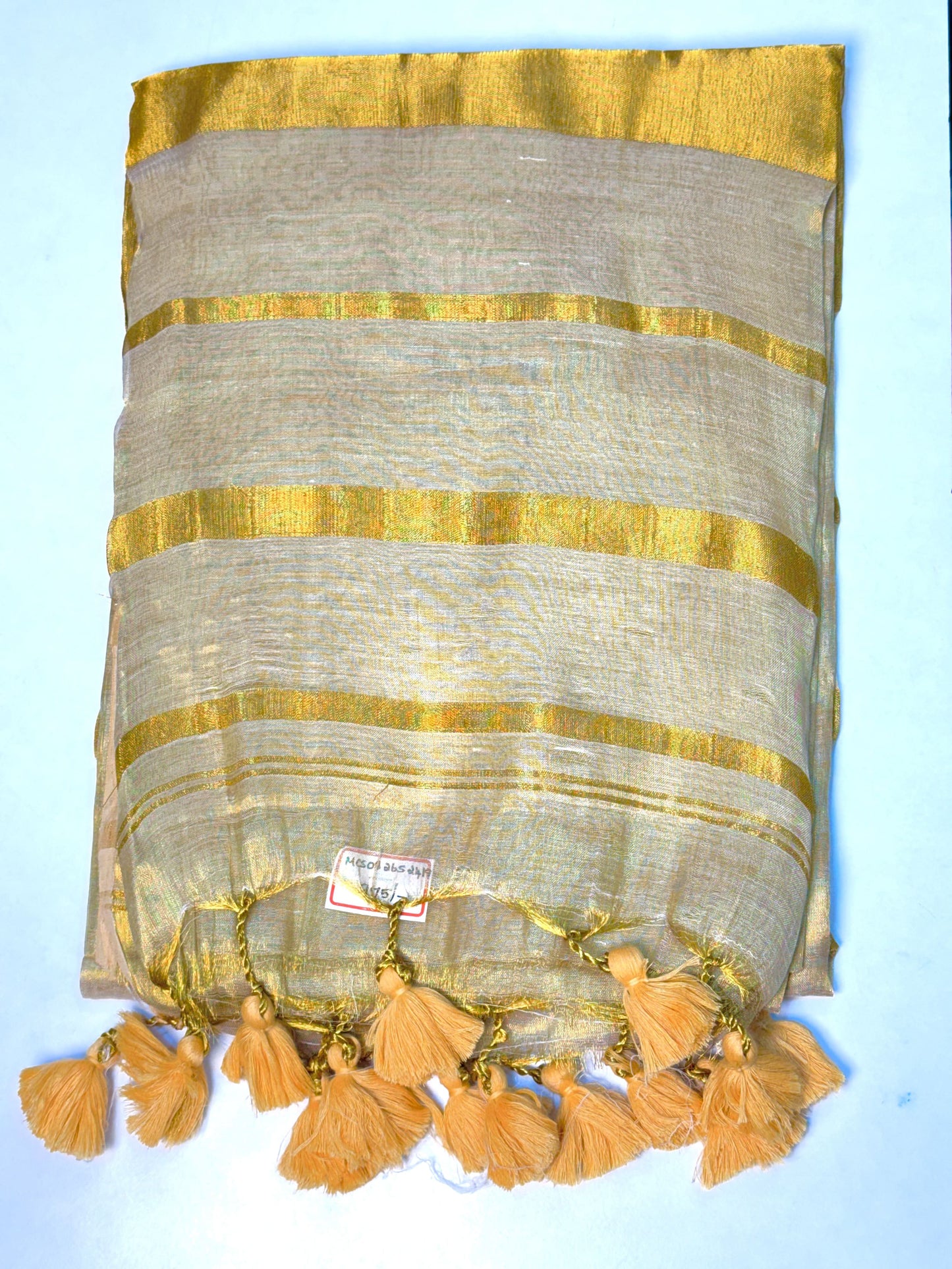 Half-White Plain Khadi Tissue Saree With Border