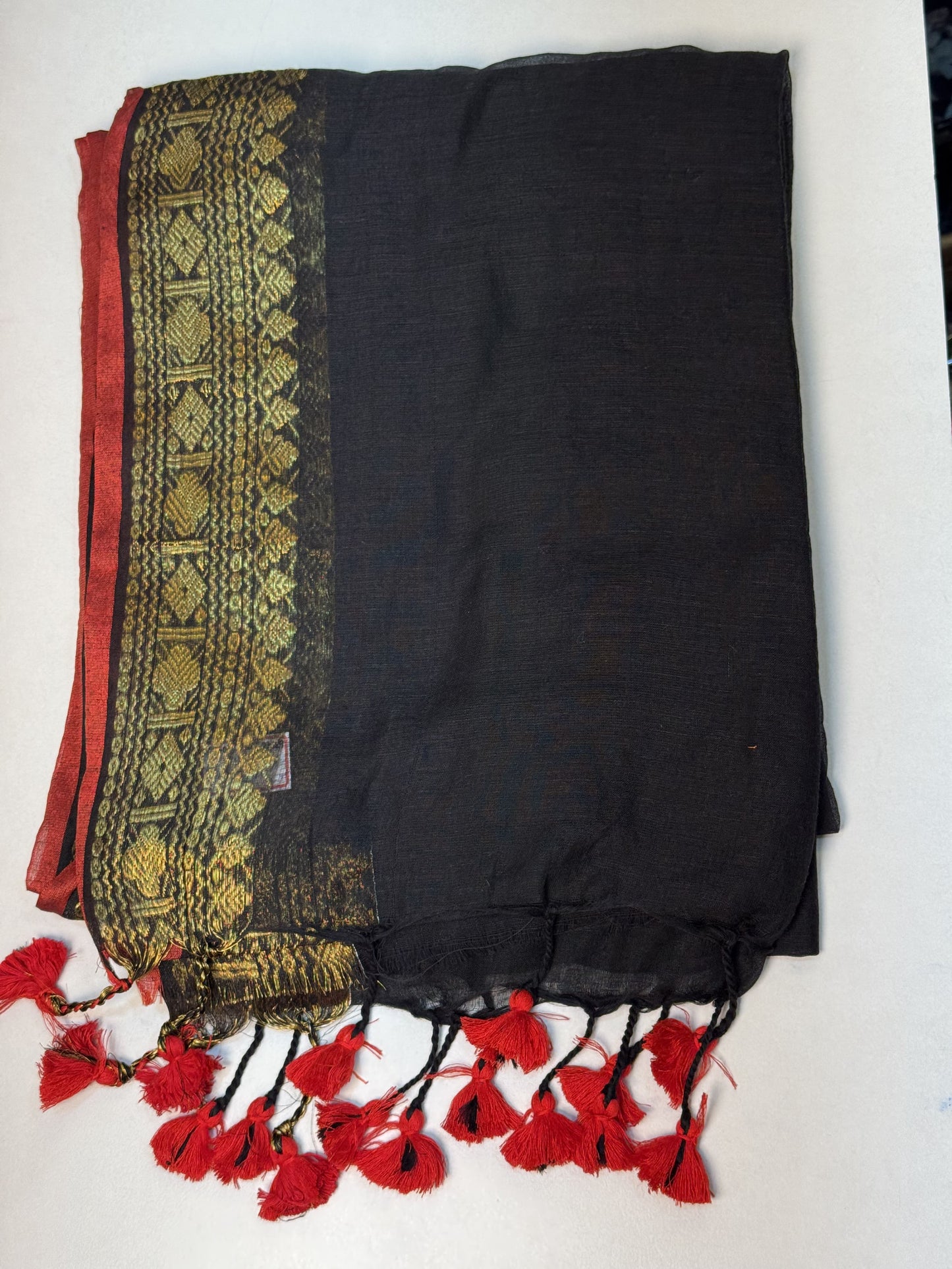 Black Pure Mul Cotton Saree