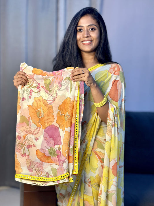 Orange Synthetic Saree