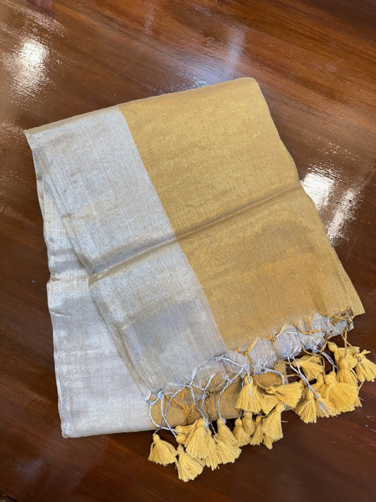 Silver gold  plain tissue saree