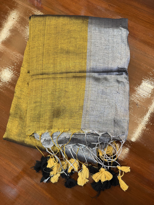 Golden  grey  plain tissue saree