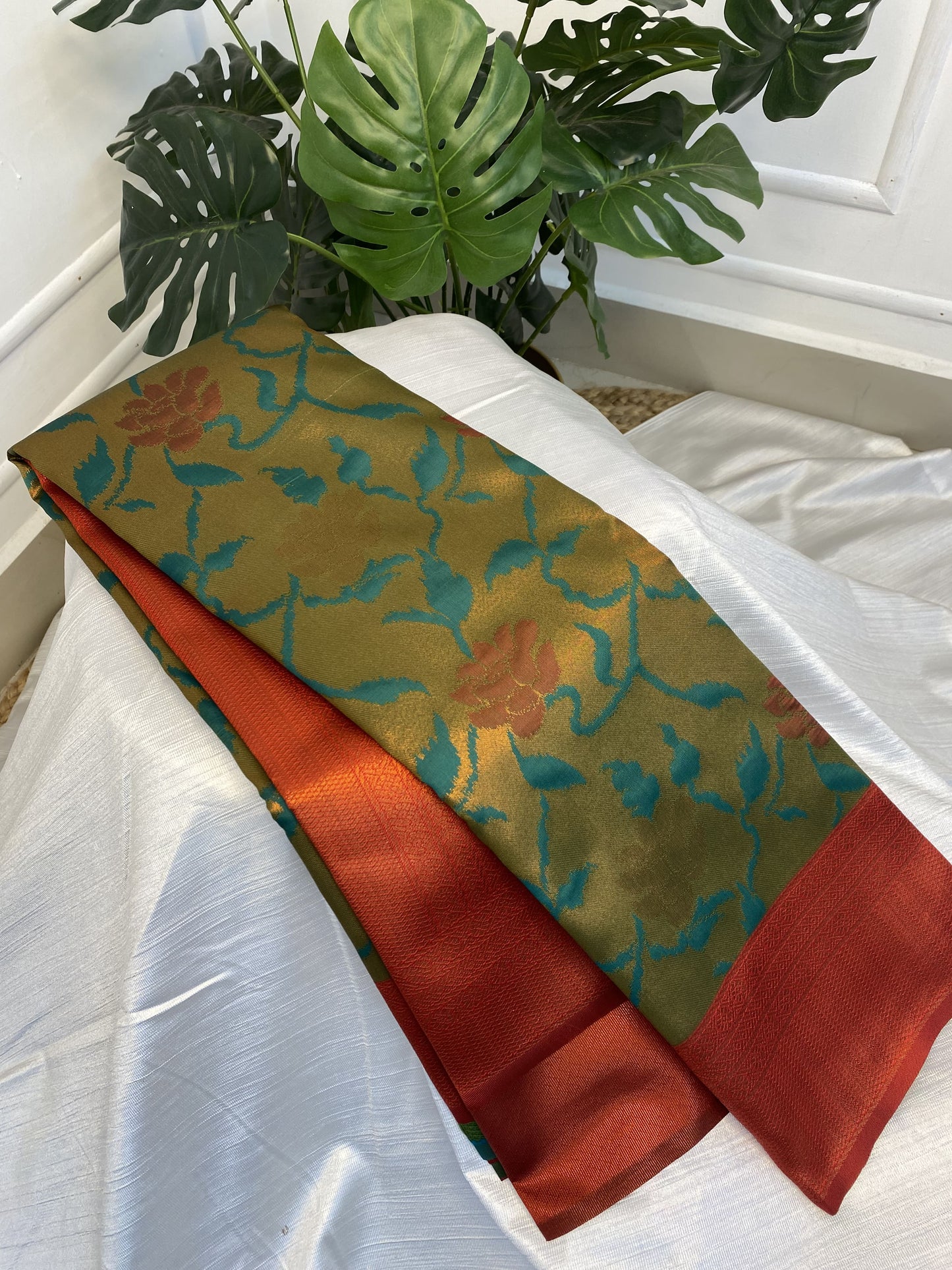 Green Red Poly Silk Saree