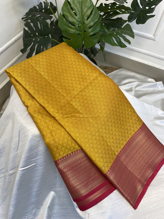 Yellow Pink Kora Muslin Saree