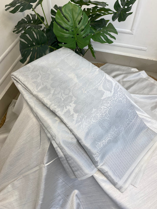 White Semi Kathan Silk Saree
