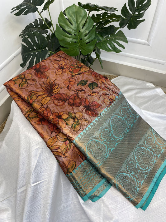 Brown Ramagreen Tissue Saree