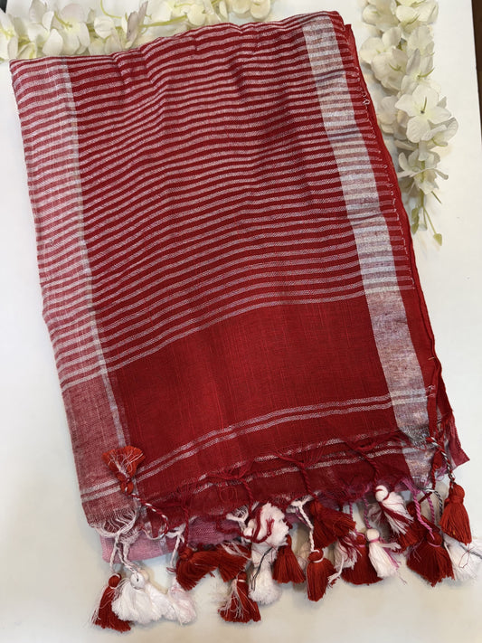 Red Linen Saree