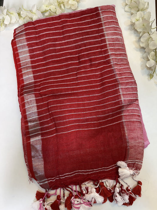 Red Linen Saree