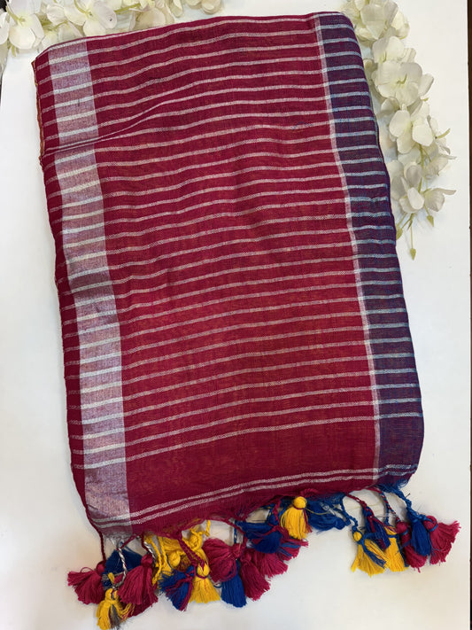 Dark Pink  Linen Saree