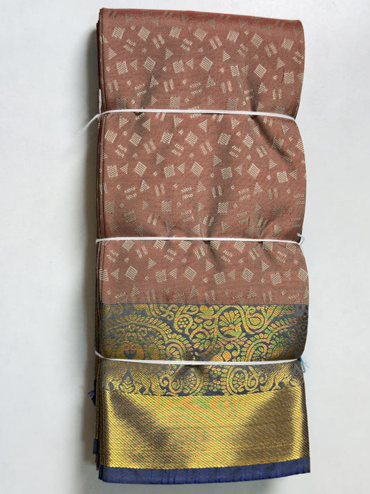 Rust Brown Semi Silk Saree