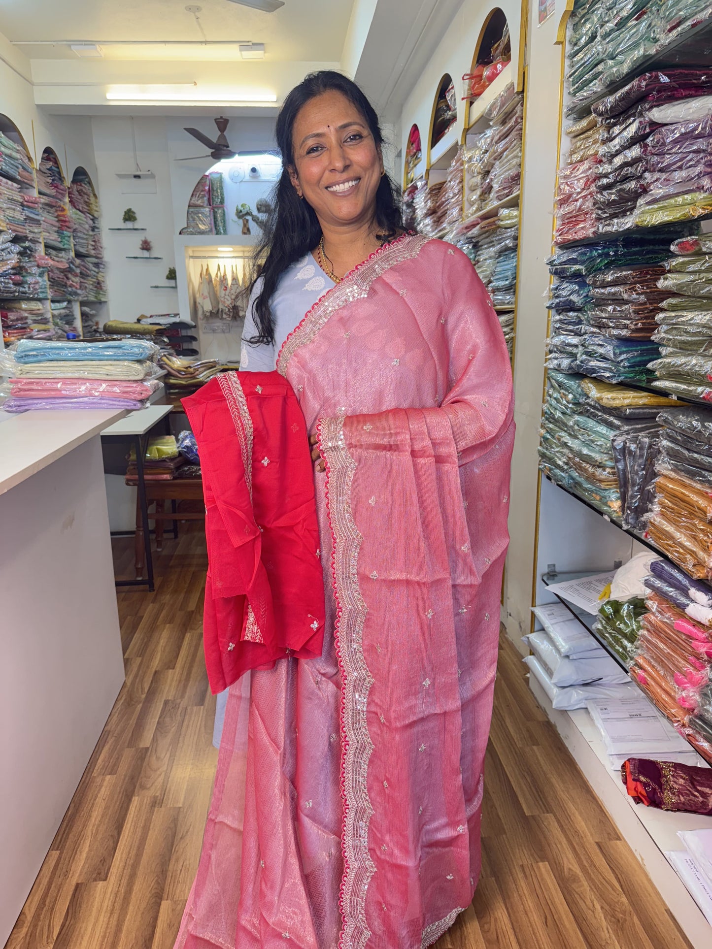 Pink Designer Saree with work blouse