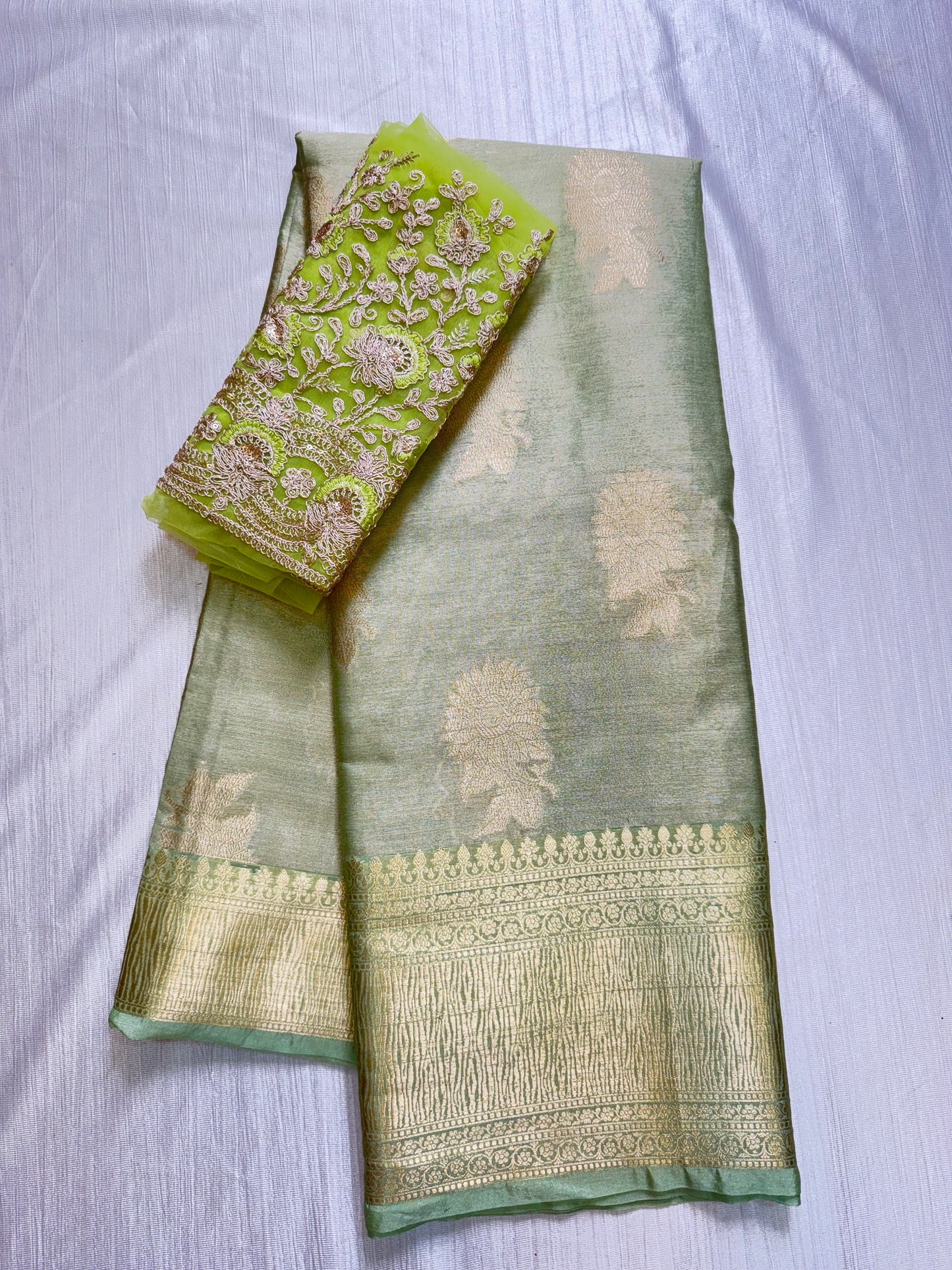 Pastel Green Tissue Saree