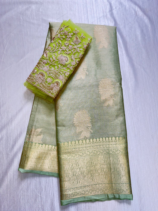 Pastel Green Tissue Saree