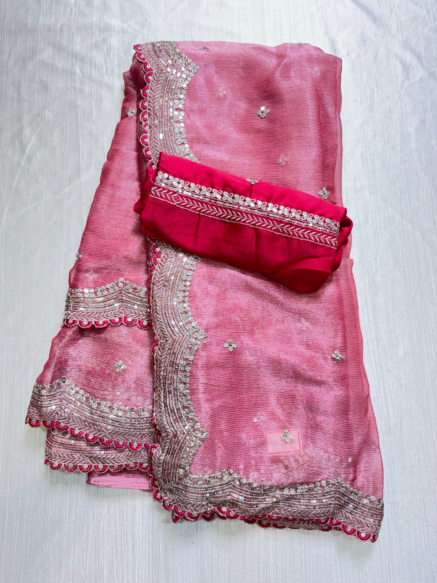 Pink Designer Saree with work blouse