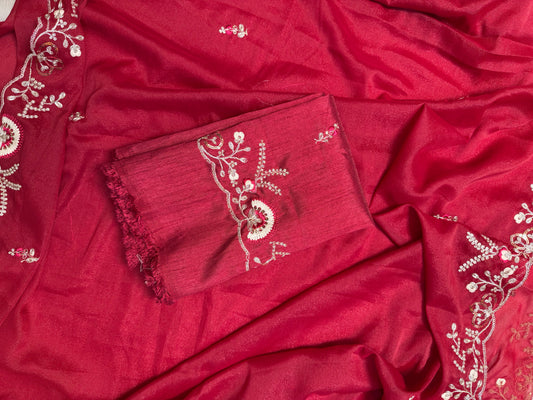 China Rose Designer Saree with work blouse