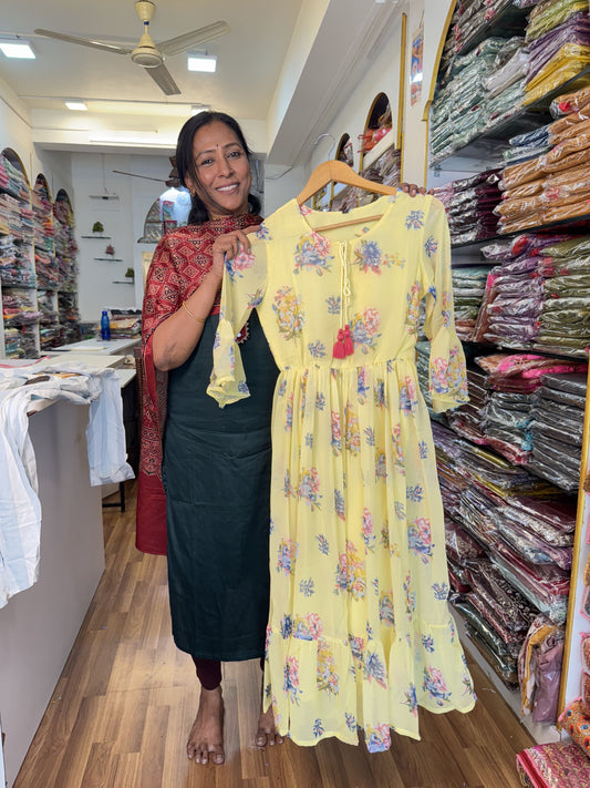 Yellow Floral Printed Gown