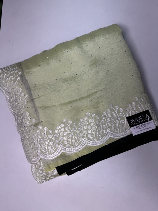 Pista Green Designer  Georgette Saree