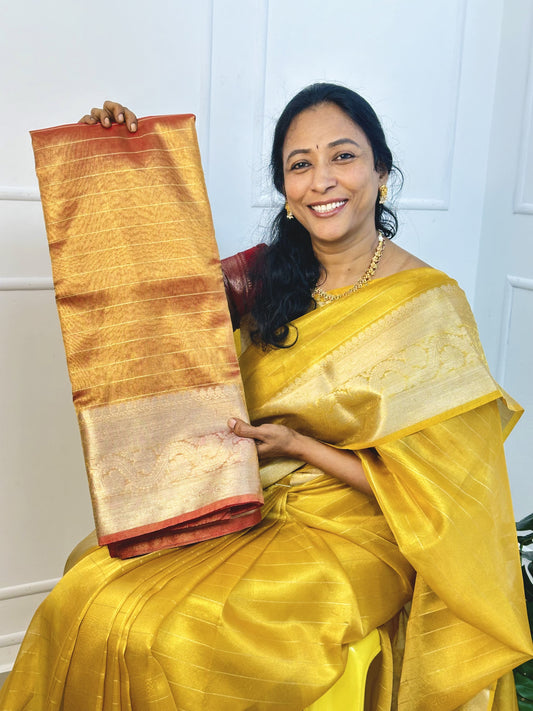 Copper Orange Plain Tissue Saree