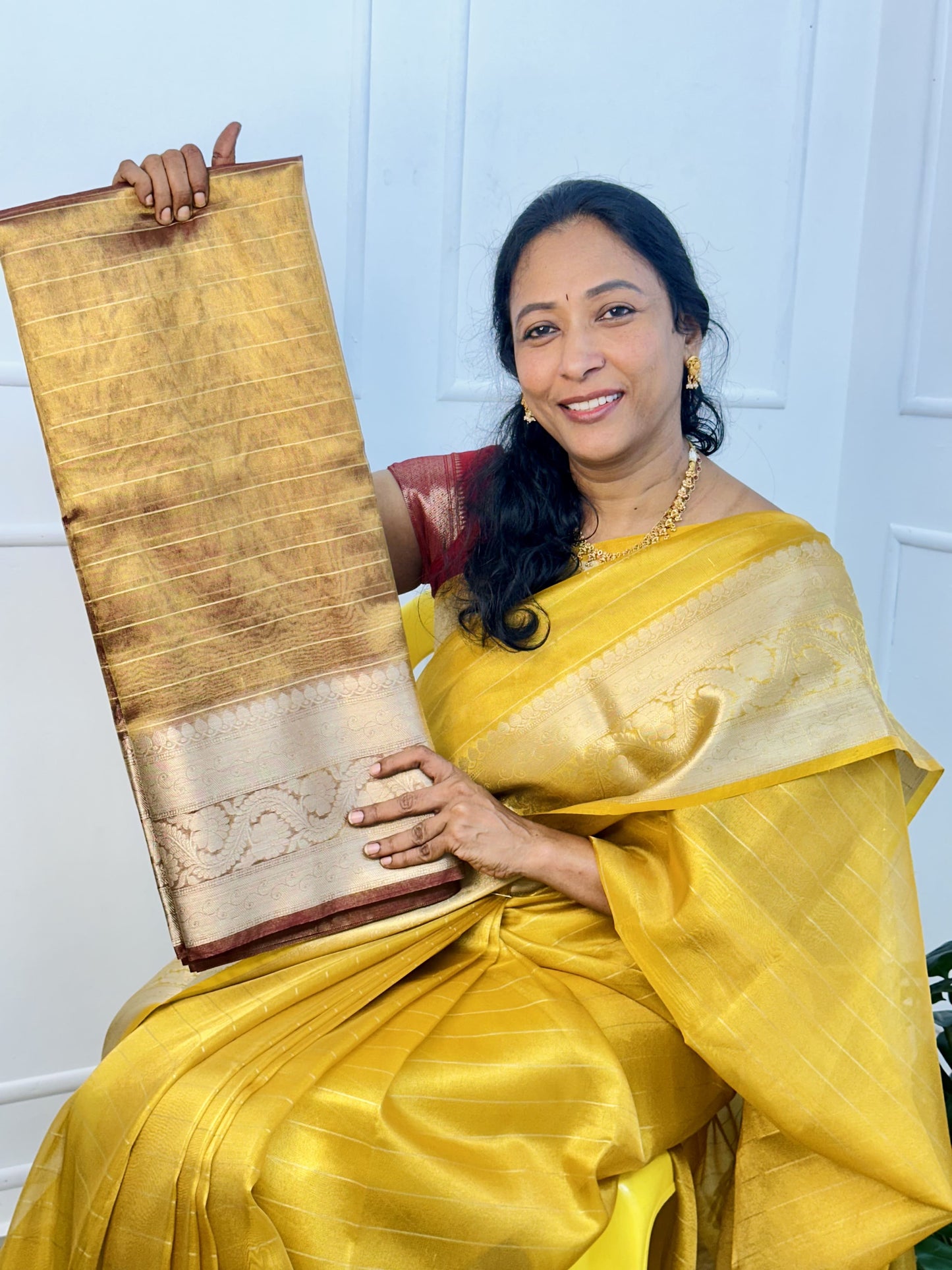 Copper Brown Plain Tissue Saree