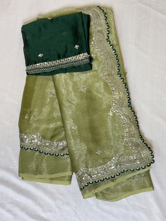 Green Designer Saree with work blouse