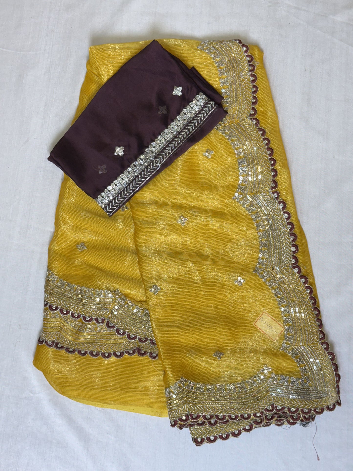 Yellow Designer Saree with work blouse