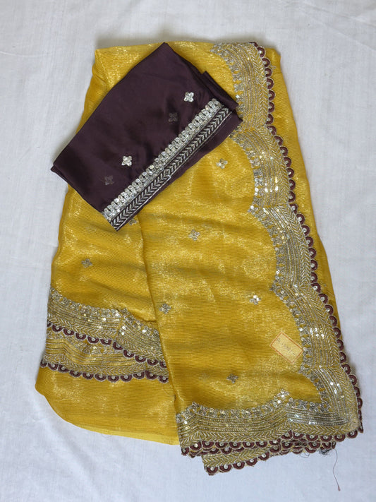 Yellow Designer Saree with work blouse