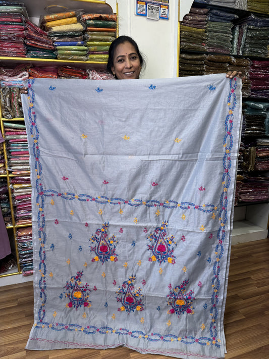 Slate Blue Chanderi Semi Silk Saree