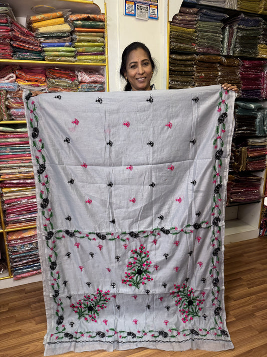 Grey Chanderi Semi Silk Saree