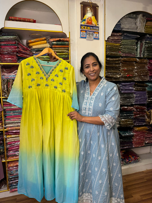 Light Green Sea Blue Ready to wear Kurthi