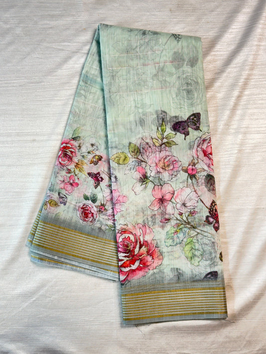 Blue linen Saree