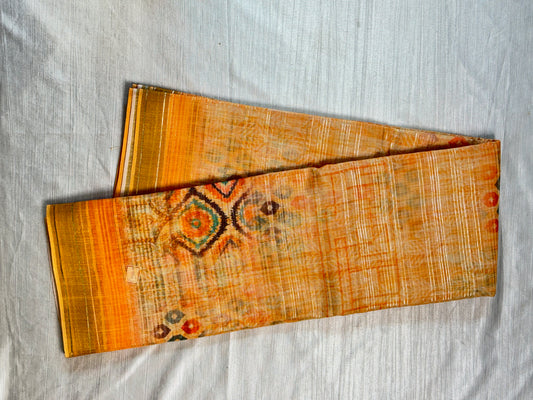 Orange linen Saree