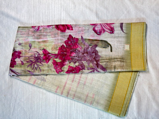 Off White linen Saree