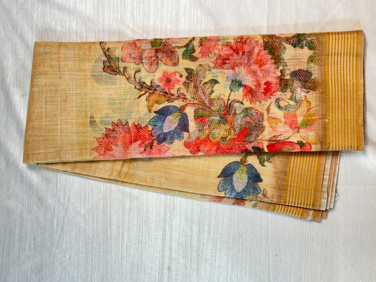 Rust Colour linen Saree