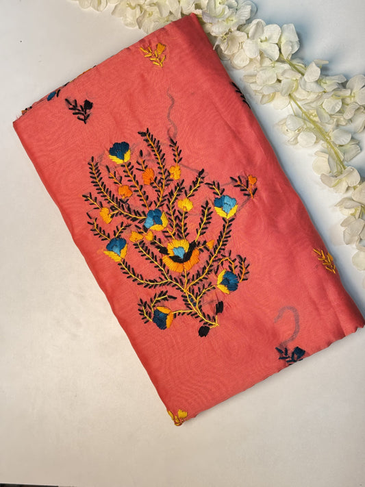 Peach Chanderi Semi Silk Saree