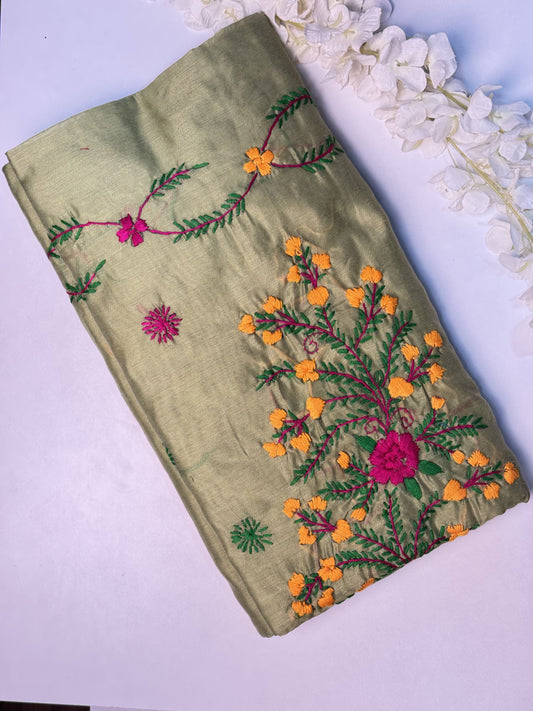 Tan Chanderi Semi Silk Saree