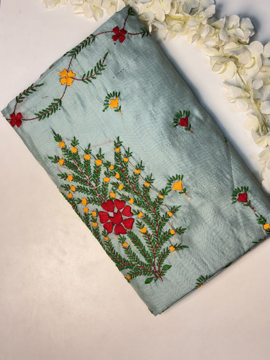 Grey Chanderi Semi Silk Saree