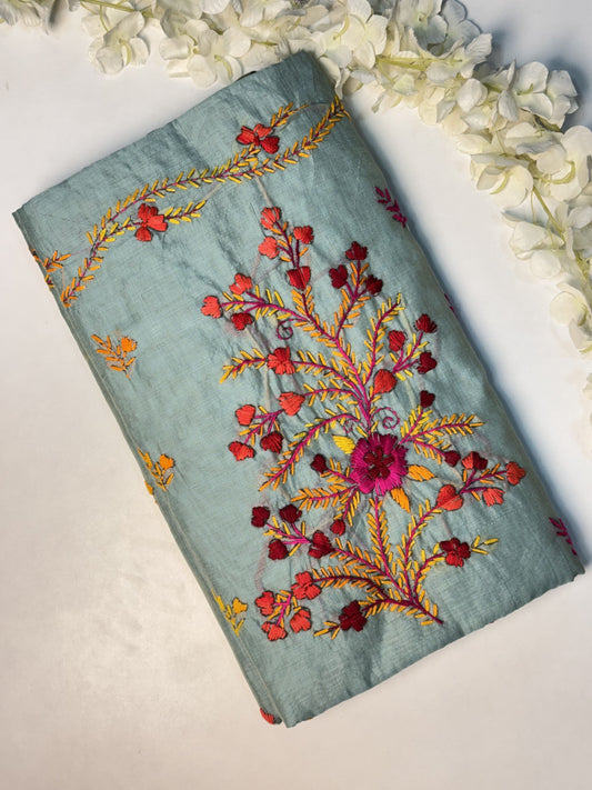 Grey Chanderi Semi Silk Saree