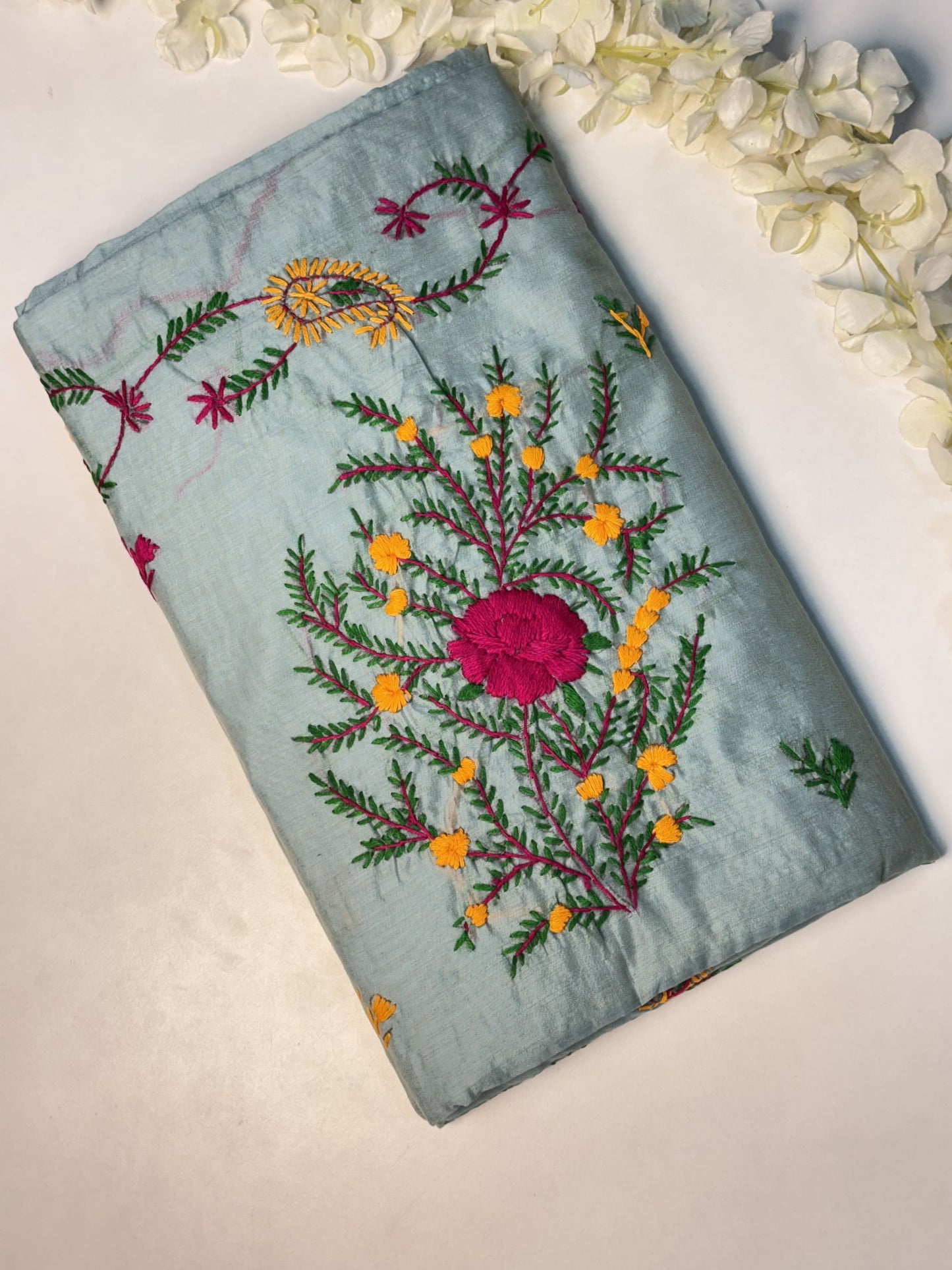 Grey Chanderi Semi Silk Saree