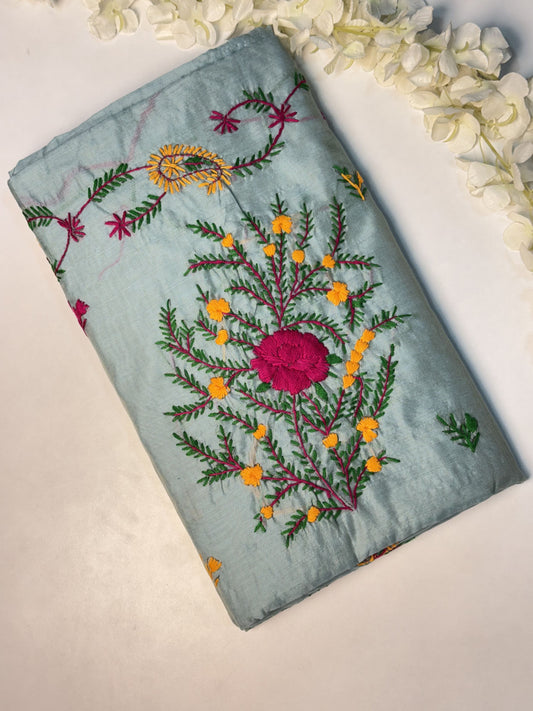 Grey Chanderi Semi Silk Saree