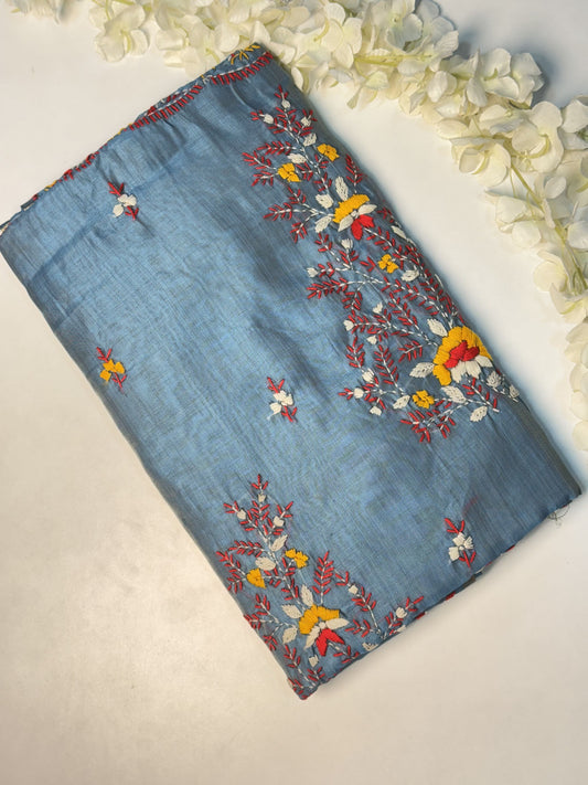 Slate Blue Chanderi Semi Silk Saree