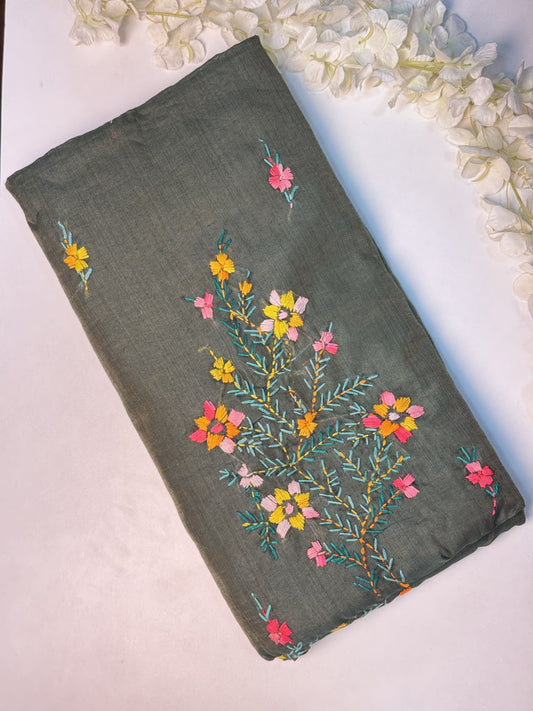 Dark Grey Chanderi Semi Silk Saree