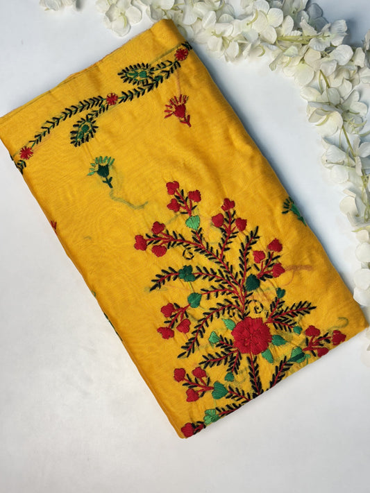 Yellow Chanderi Semi Silk Saree