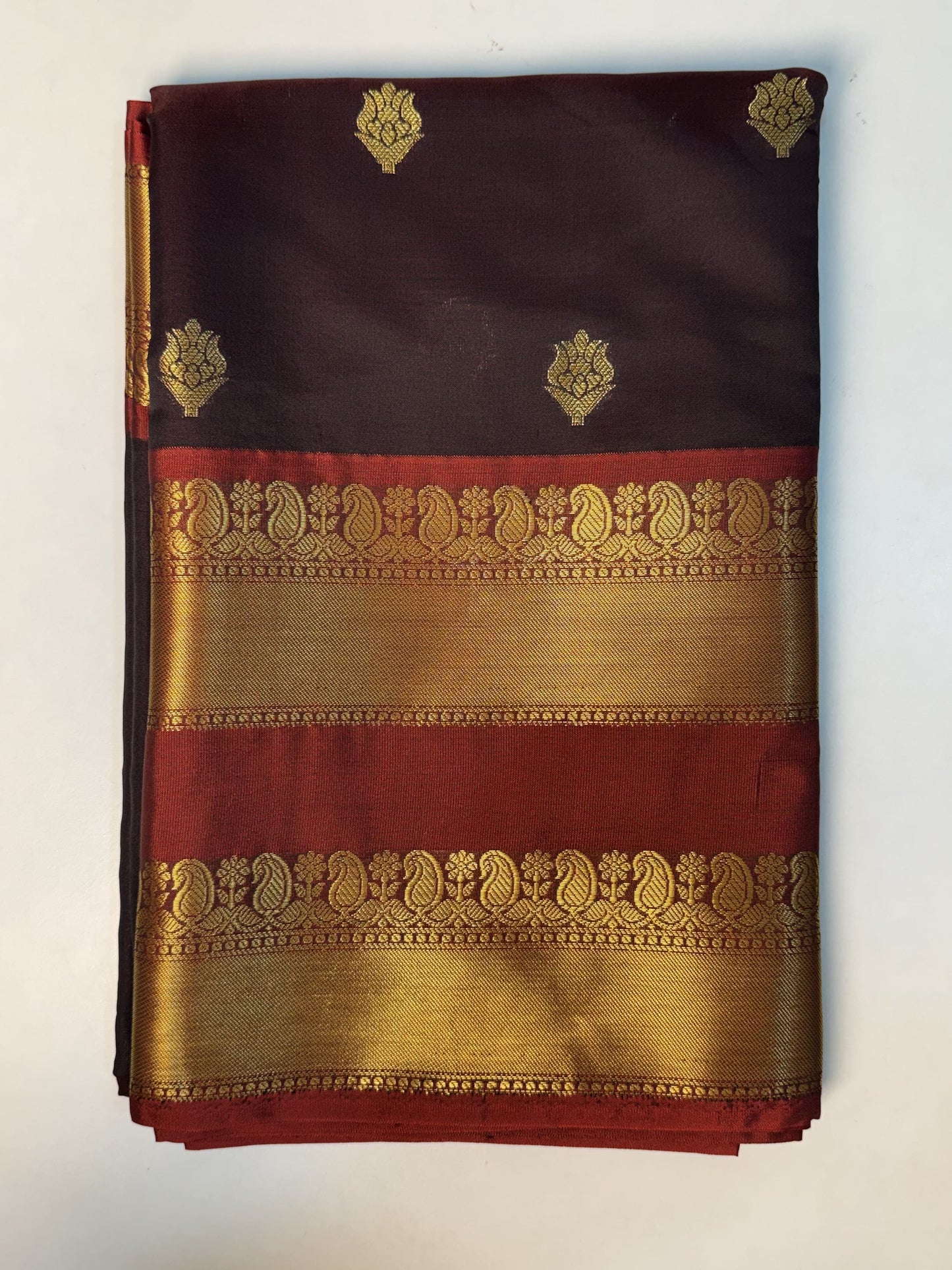 Coffee Brown with Maroon Bordered Soft Silk Saree