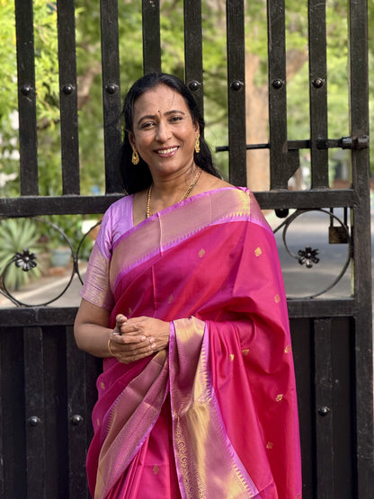 Pink with Lavendar Bordered Soft Silk Saree